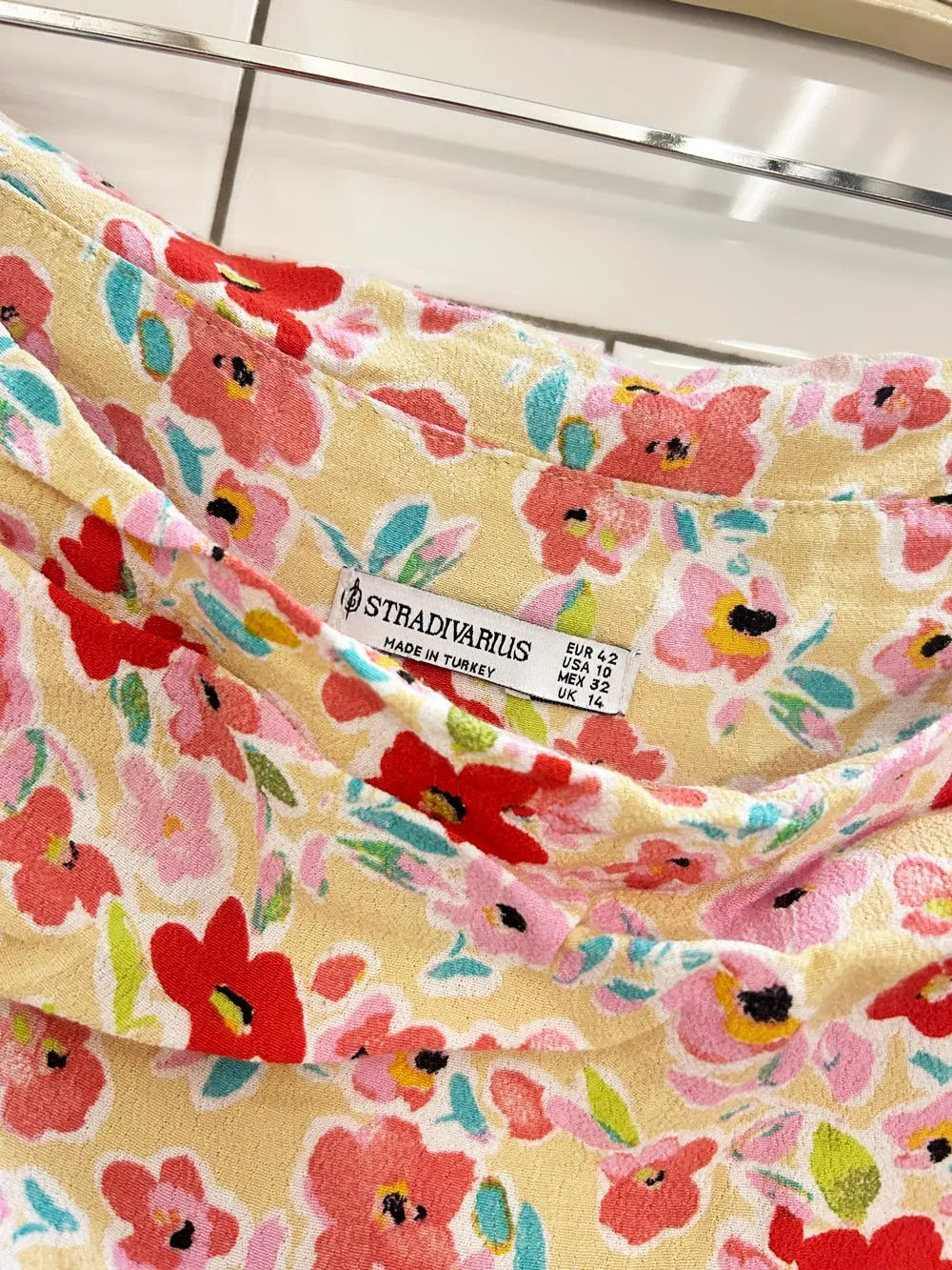 stradivarius floral ruched mini skirt