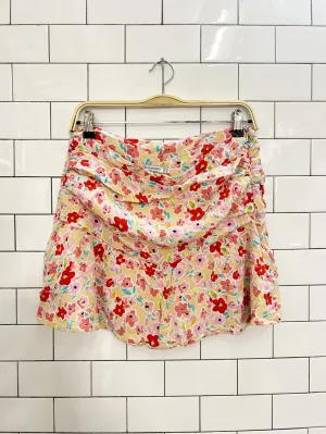 stradivarius floral ruched mini skirt