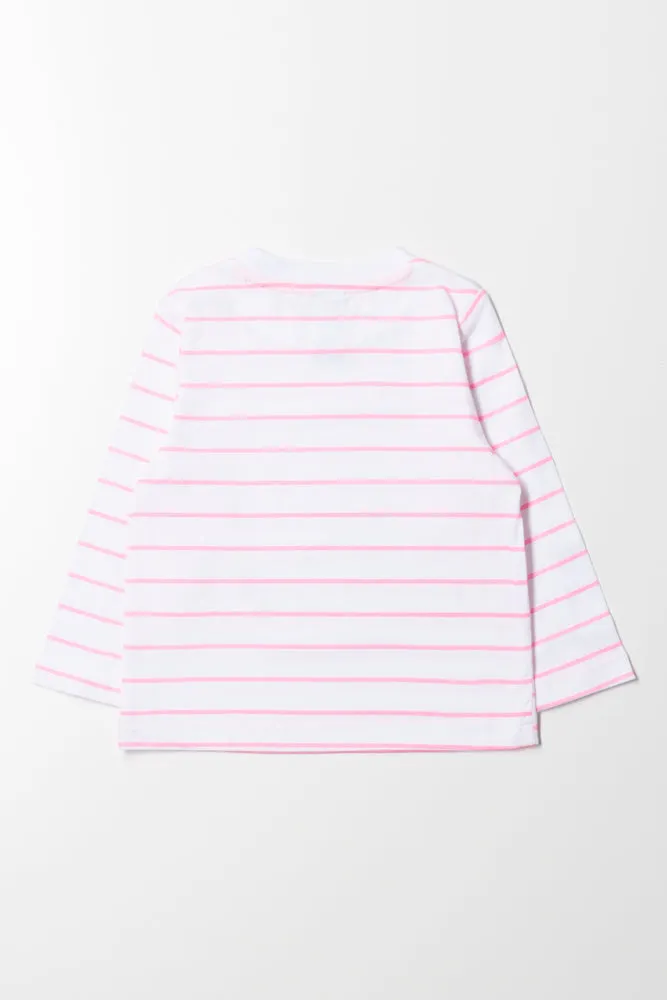 Stripe Long Sleeve T-Shirt White And Pink