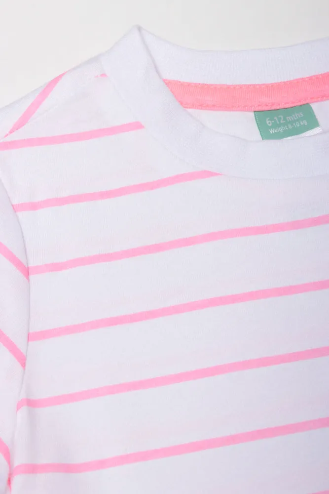 Stripe Long Sleeve T-Shirt White And Pink