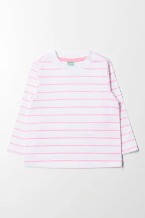 Stripe Long Sleeve T-Shirt White And Pink