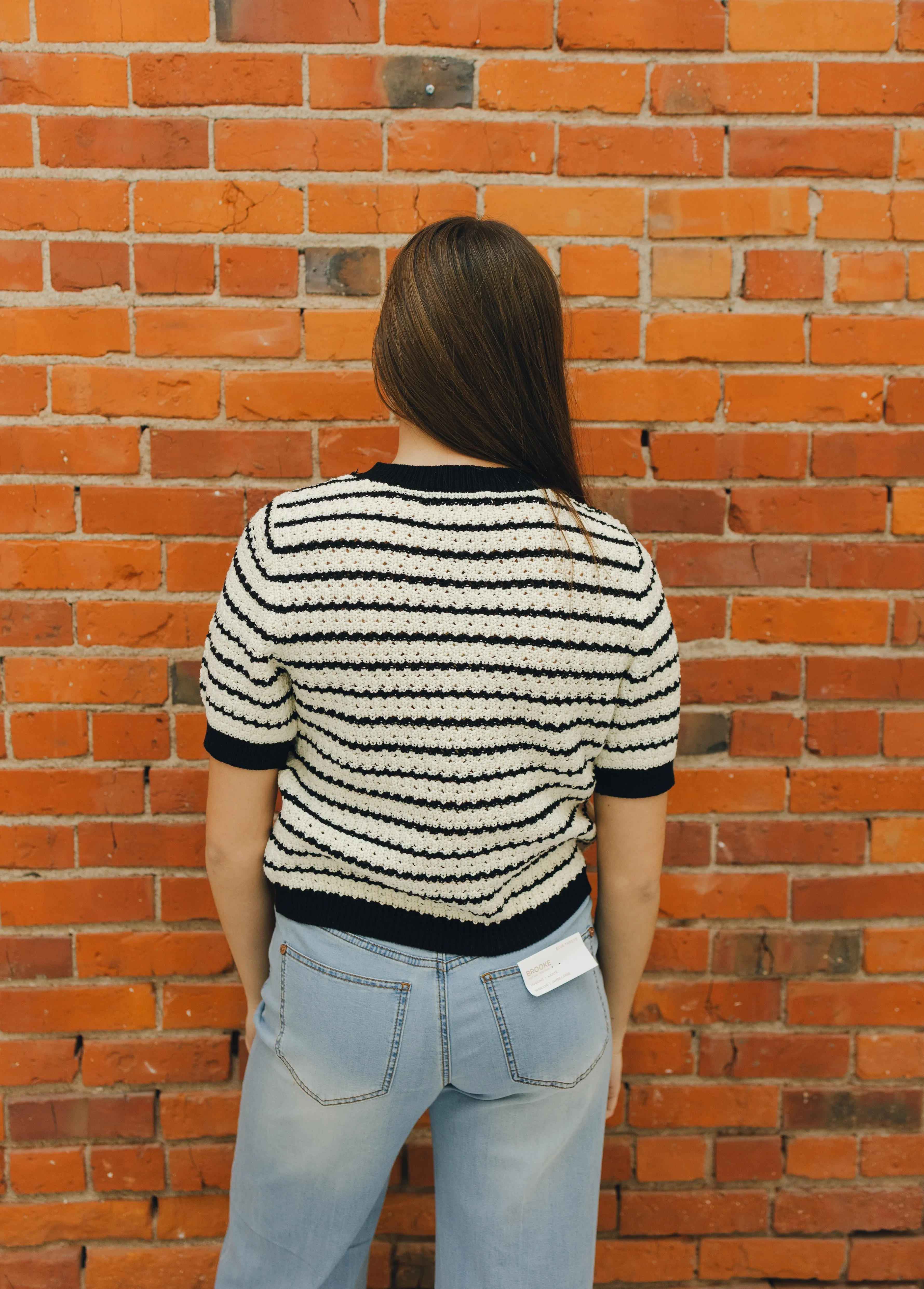 Stripe Textured Short Sleeve Sweater