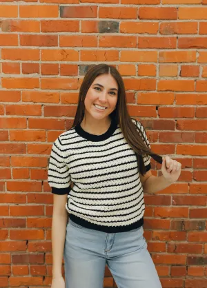 Stripe Textured Short Sleeve Sweater