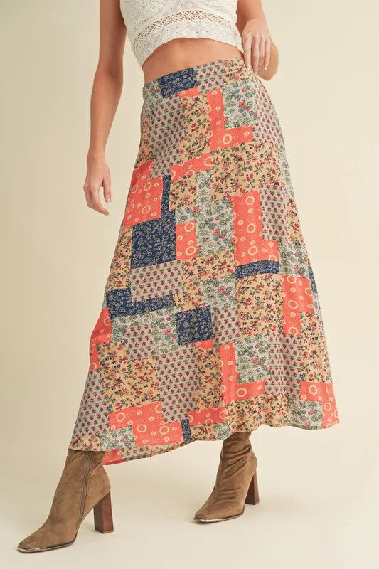 Stylish Printed Maxi Skirt: Elevate Your Wardrobe with Bold Patterns in Tan/Orange