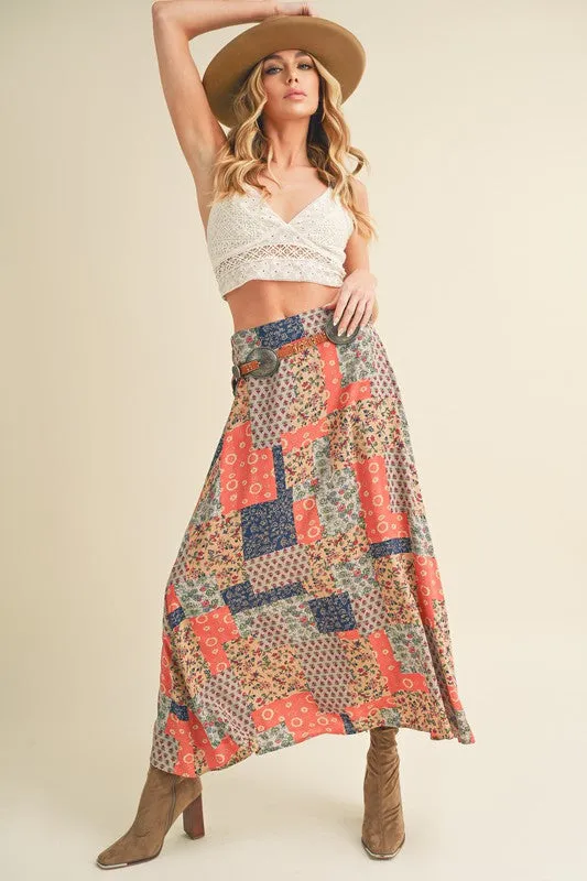 Stylish Printed Maxi Skirt: Elevate Your Wardrobe with Bold Patterns in Tan/Orange