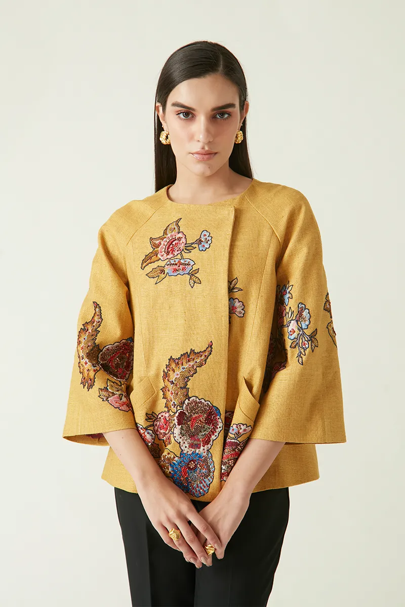 Summer Jacket Linen Embroidered-Fashion Edit Java 03A-7JV-14-Payal Pratap