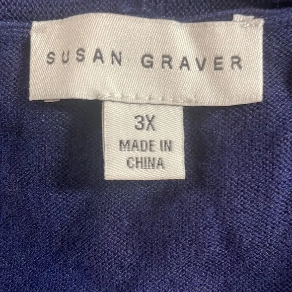 Susan graver sweater open front long lightweight Navy blue plus size 3X new