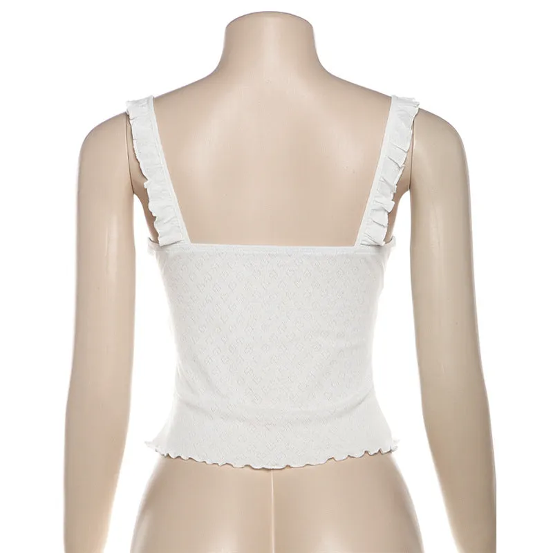 Sweet style little camisole, solid color lace V-neck little vest S-240501-30