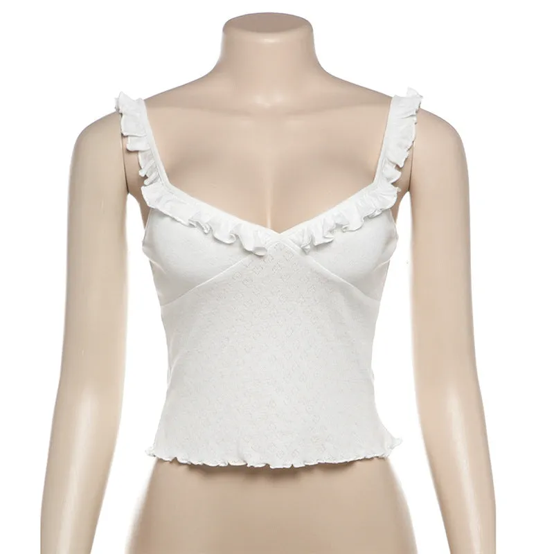 Sweet style little camisole, solid color lace V-neck little vest S-240501-30