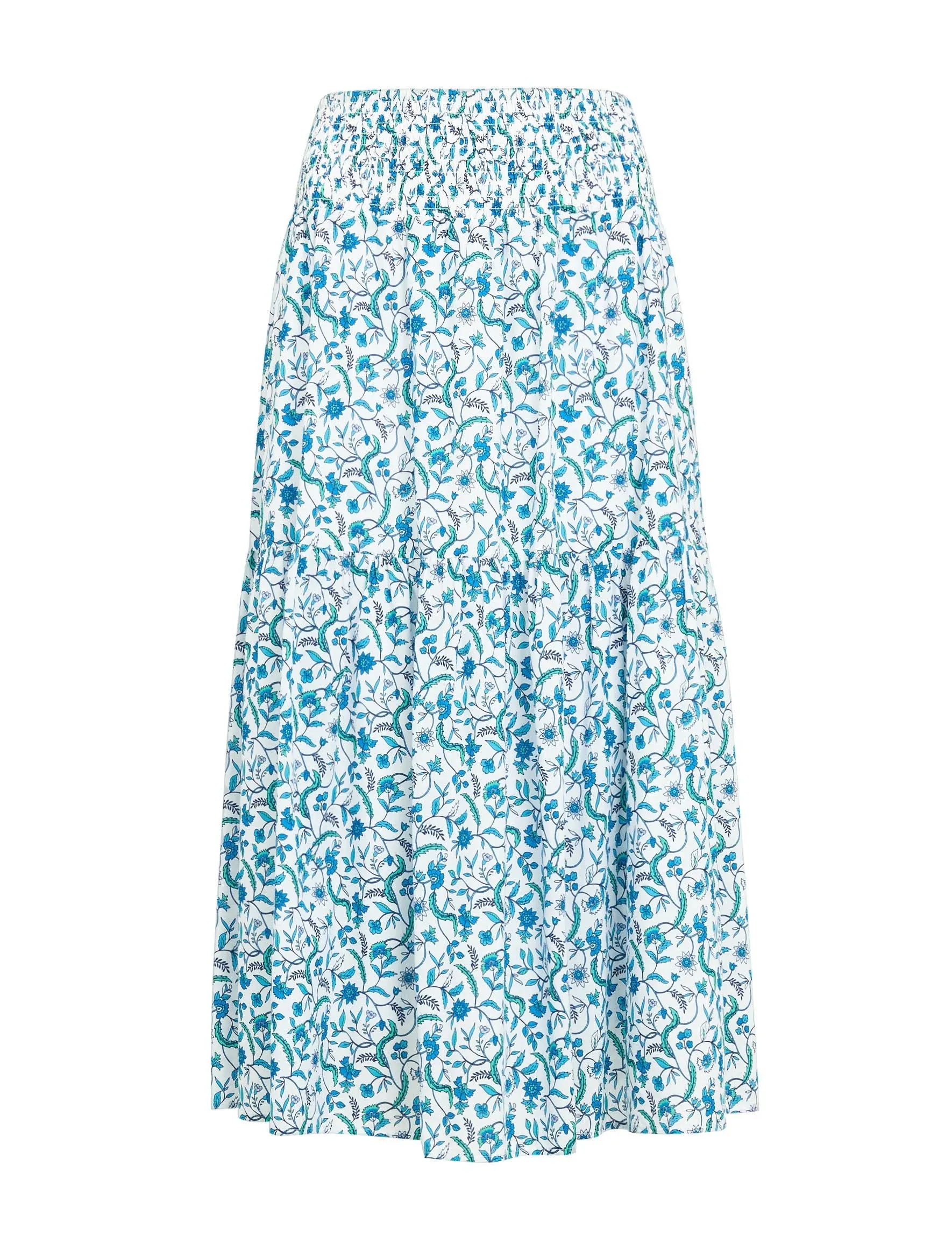 Sylvia Silk Blend Maxi Skirt - Blue Trailing Feather Print