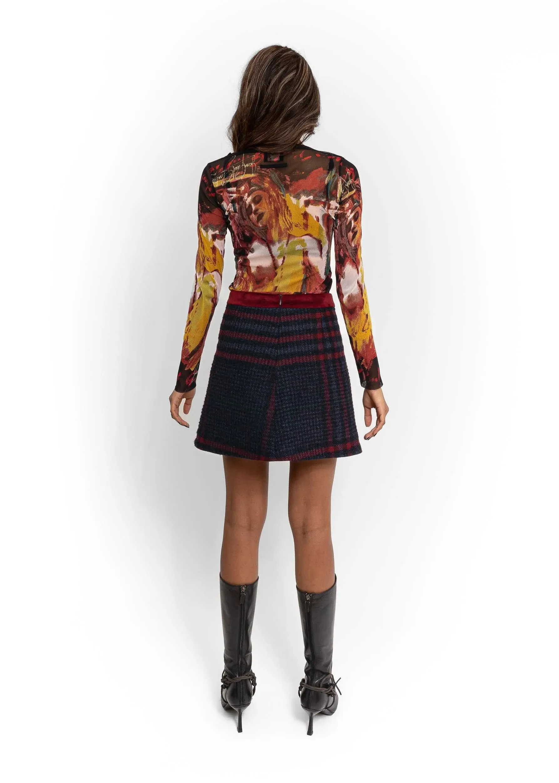 Tartan wool blend mini skirt