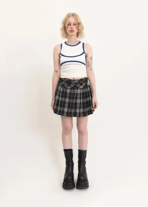 Tartan wool pleated mini skirt with belt