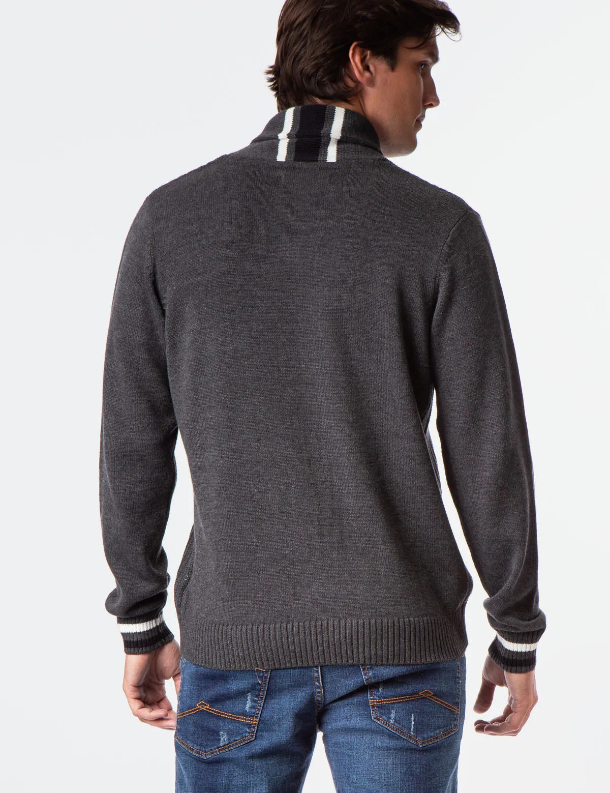 TEXTURED SHAWL PULLOVER SWEATER