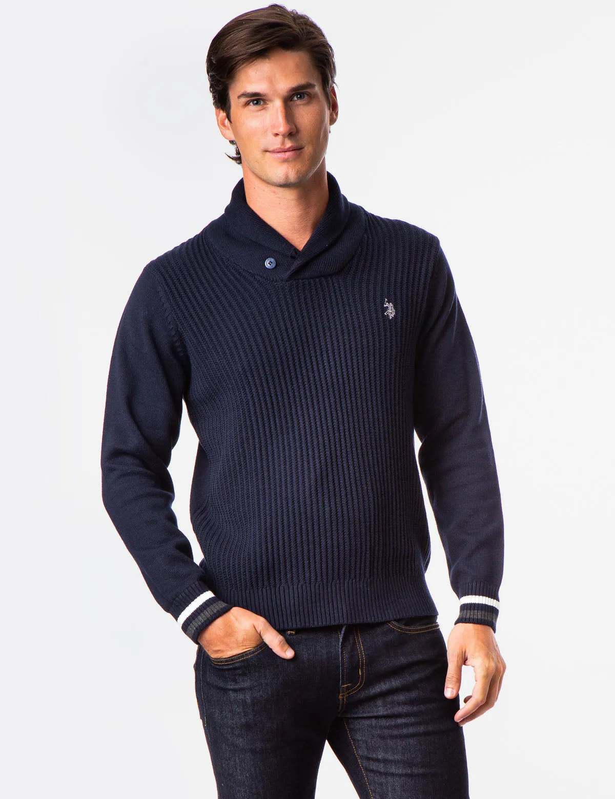 TEXTURED SHAWL PULLOVER SWEATER