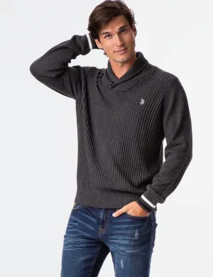 TEXTURED SHAWL PULLOVER SWEATER