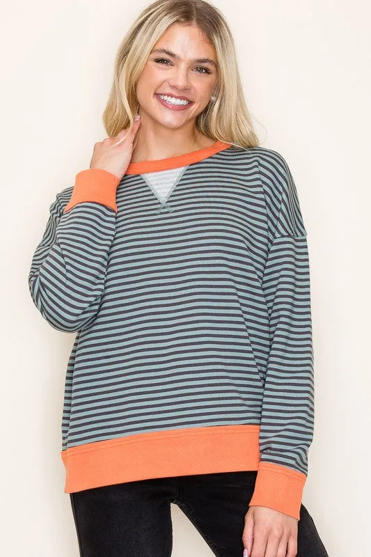 TEXTURED STRIPE PULLOVER TOP