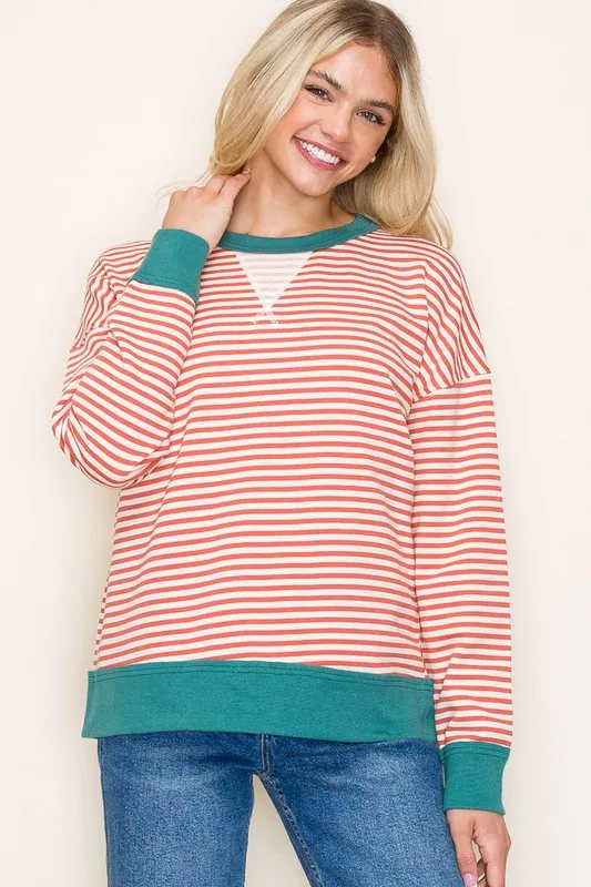 TEXTURED STRIPE PULLOVER TOP