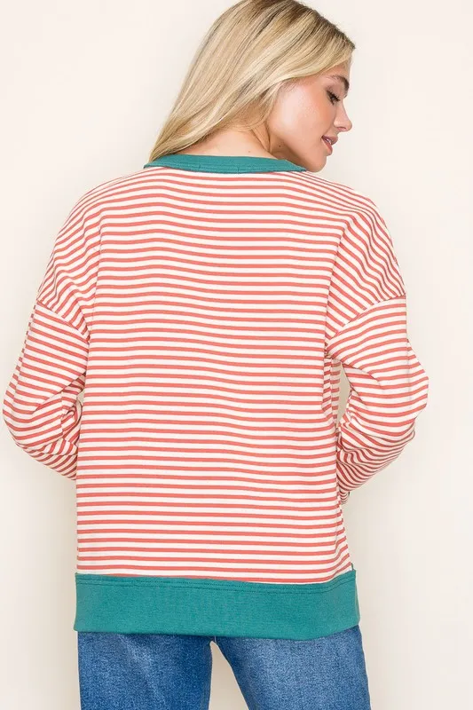 TEXTURED STRIPE PULLOVER TOP