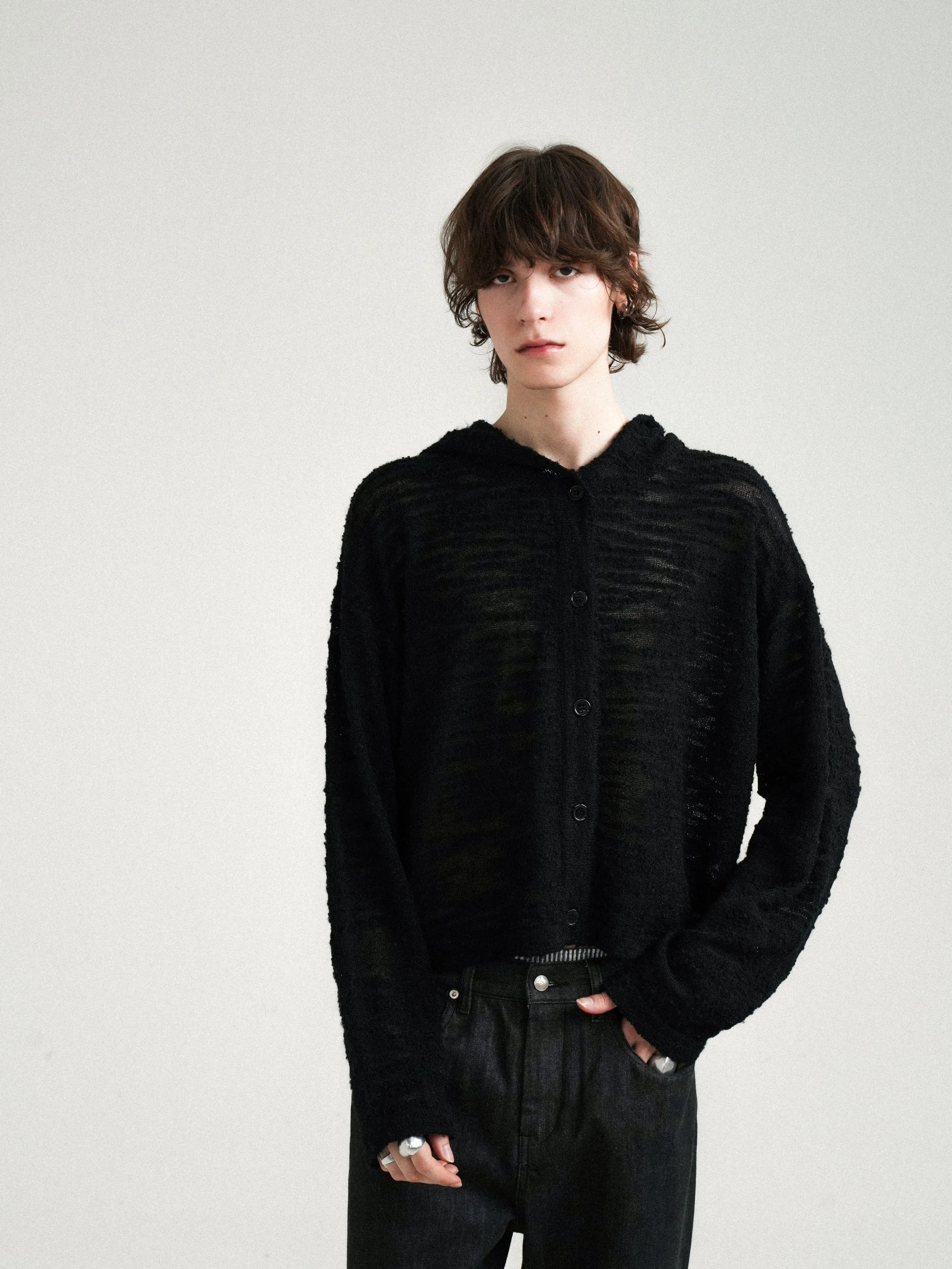 Textured Wool Knit Cardigan