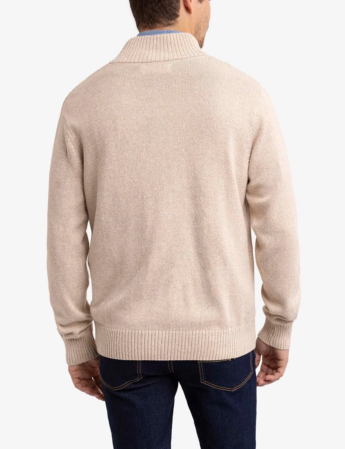 TEXTURED YOKE FULL ZIP SWEATER
