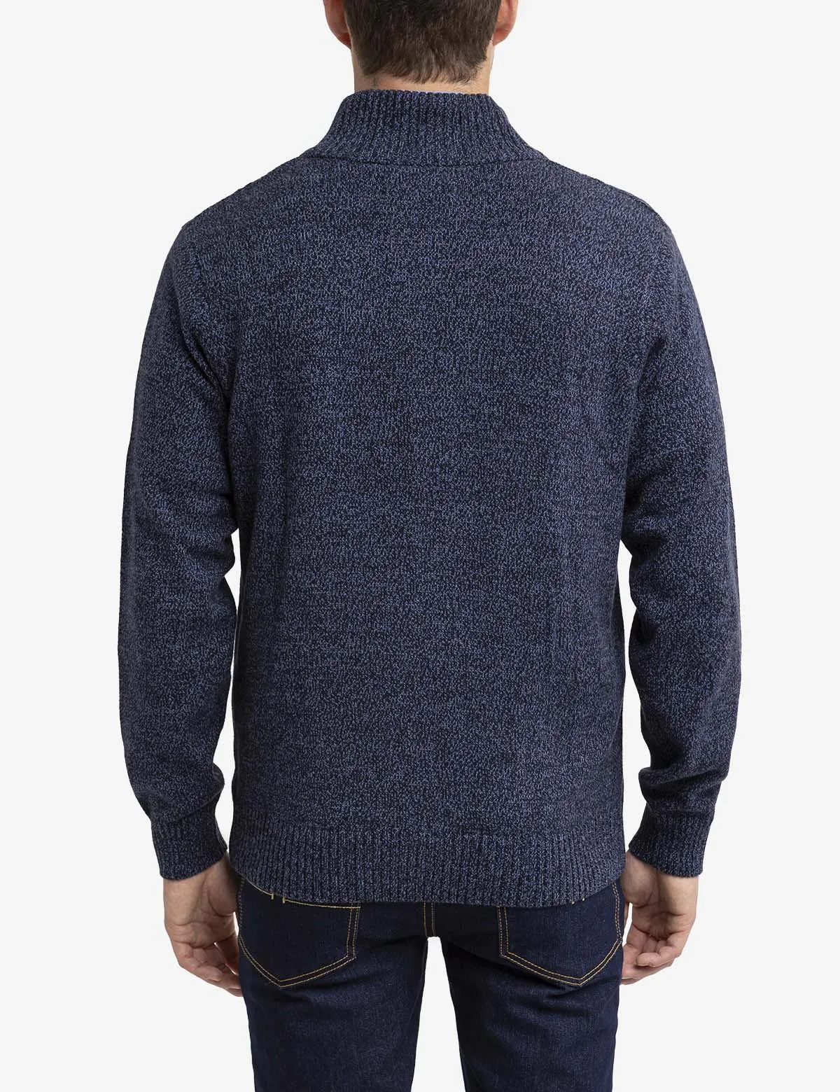 TEXTURED YOKE FULL ZIP SWEATER