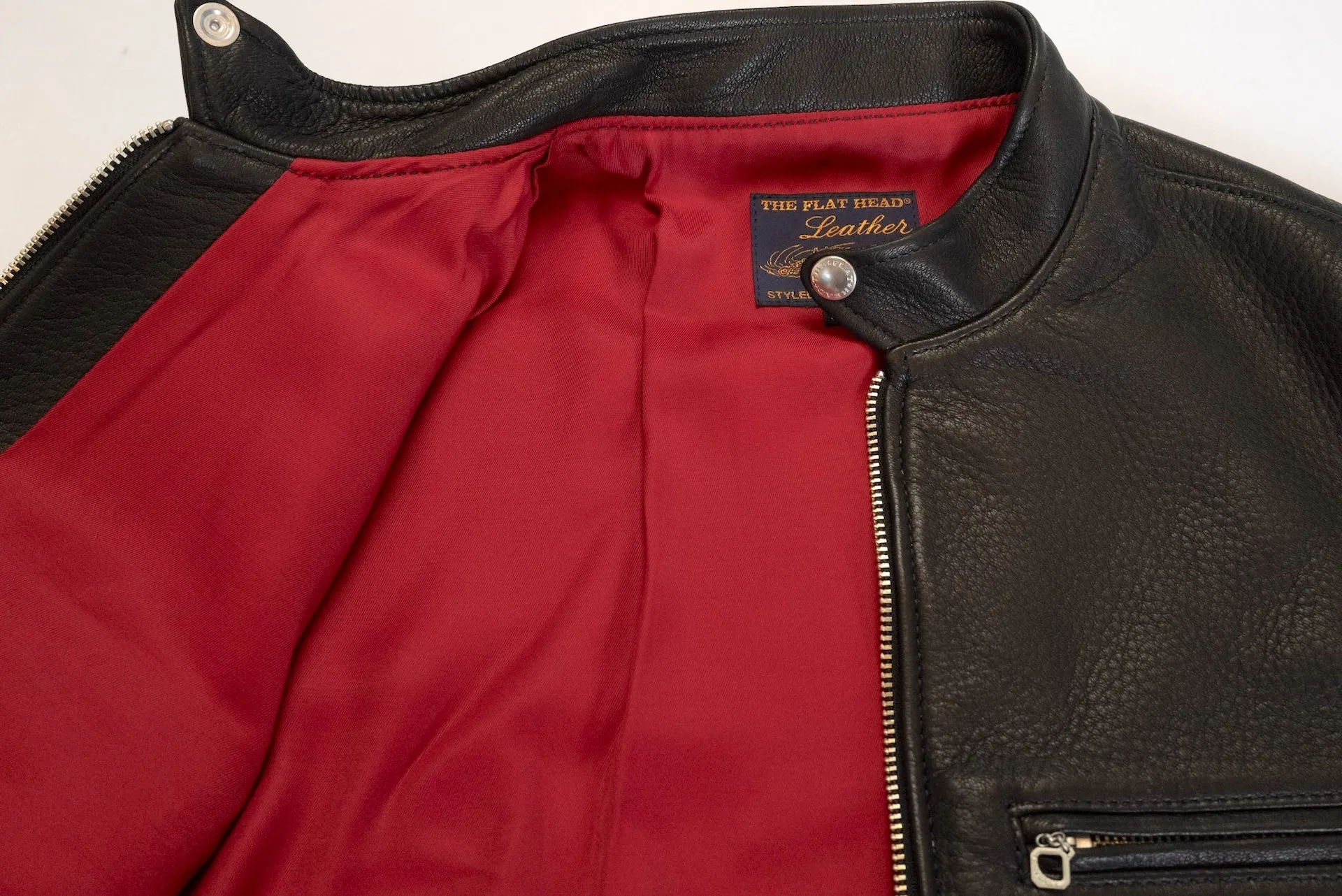 The Flat Head X CORLECTION Deerskin Stand Collar Single Riders Jacket (Black)