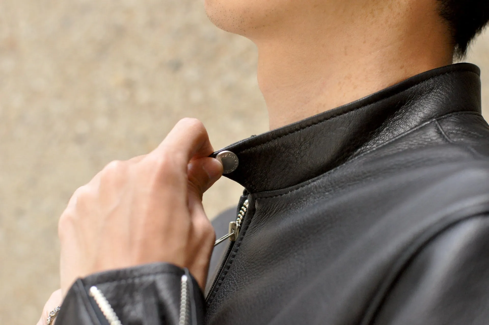 The Flat Head X CORLECTION Deerskin Stand Collar Single Riders Jacket (Black)