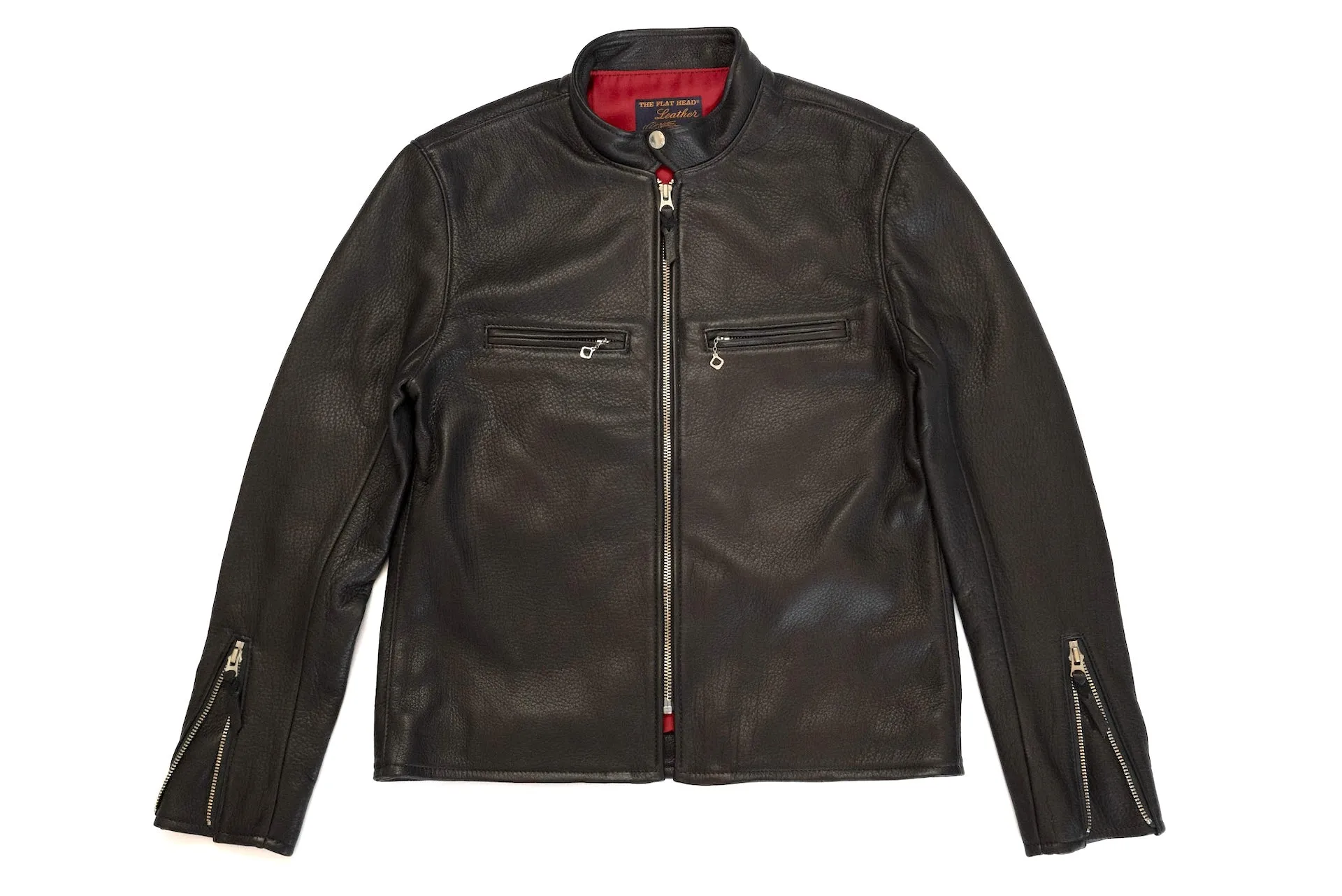 The Flat Head X CORLECTION Deerskin Stand Collar Single Riders Jacket (Black)