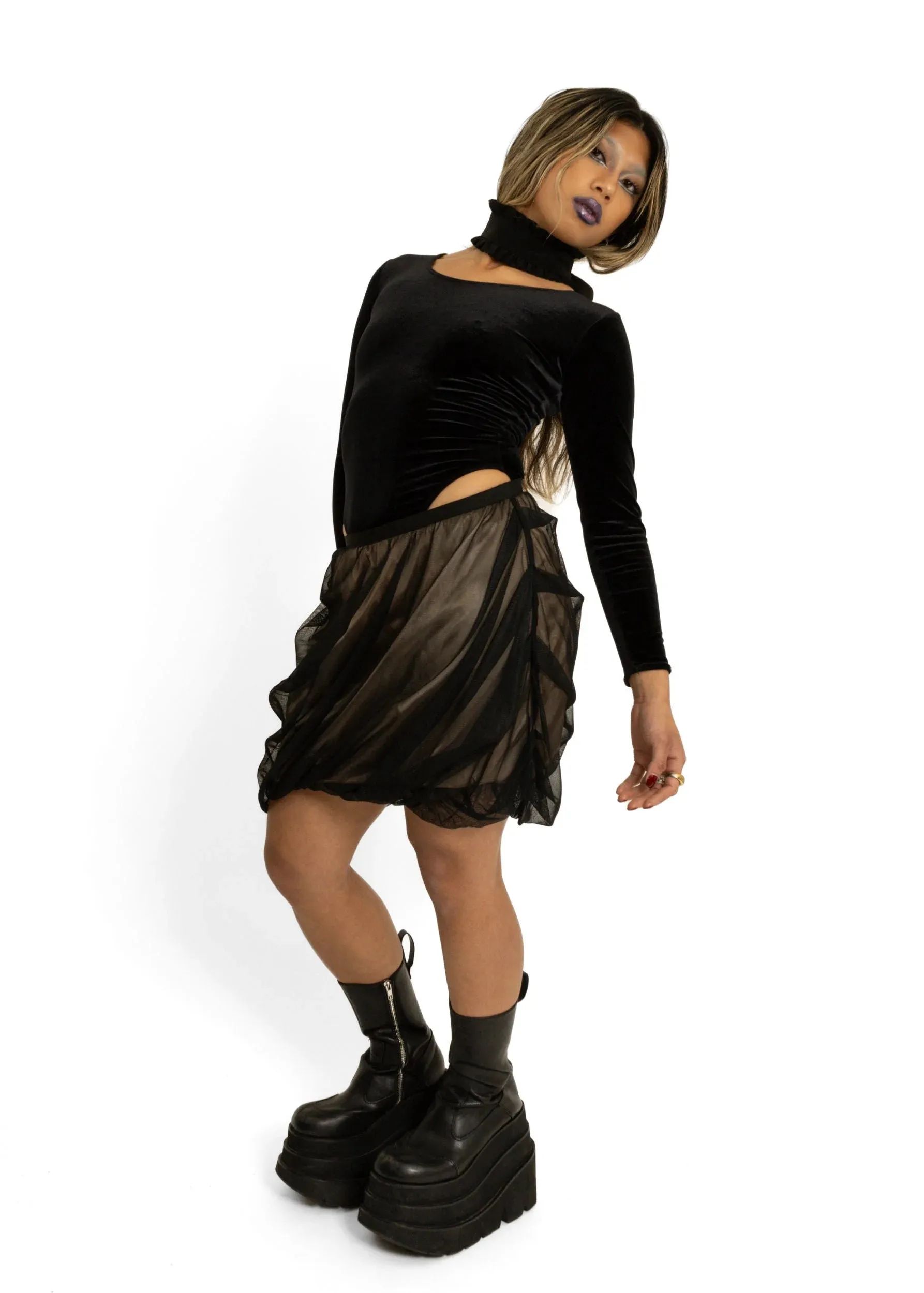 Tulle overlay bubble skirt