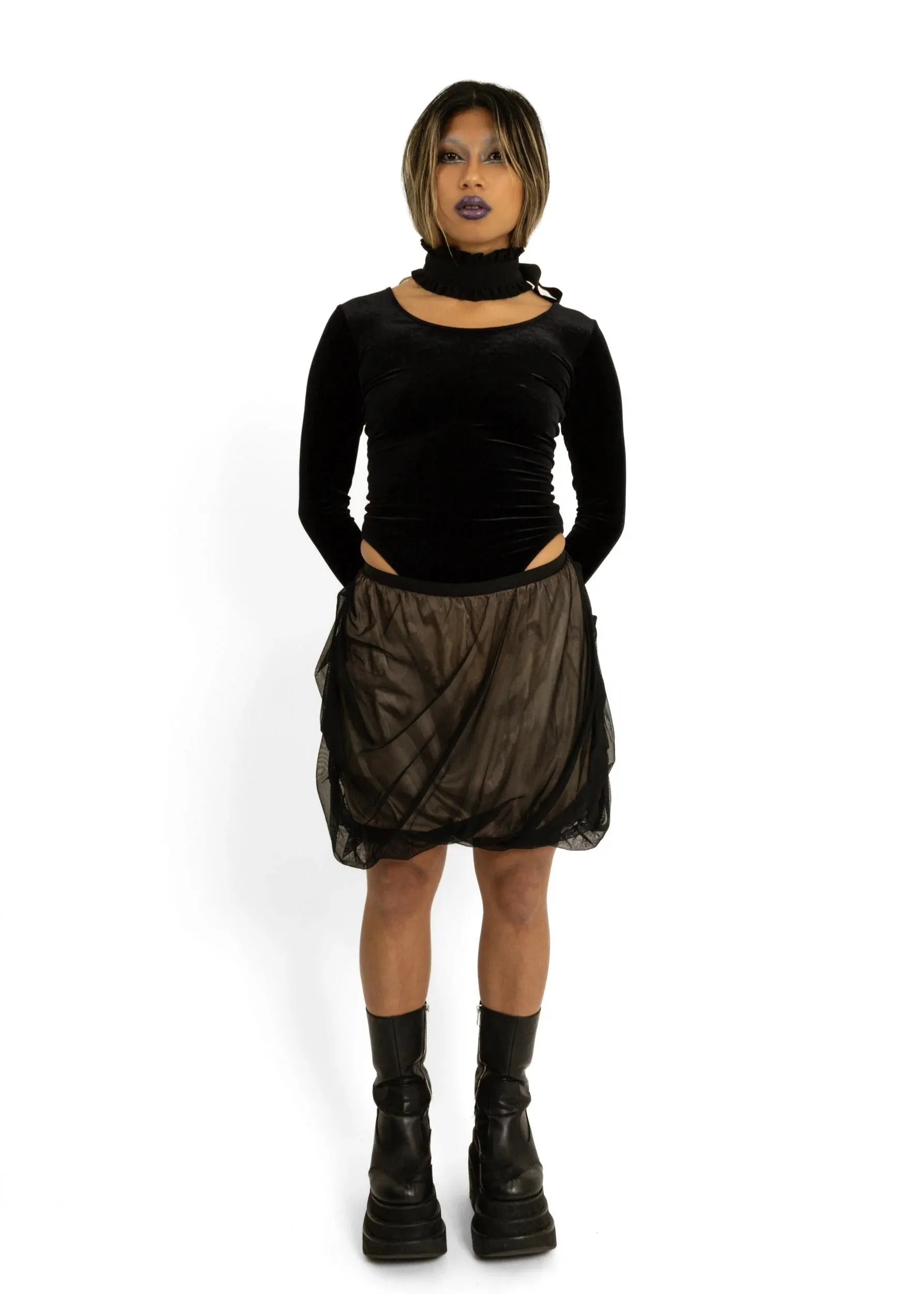 Tulle overlay bubble skirt