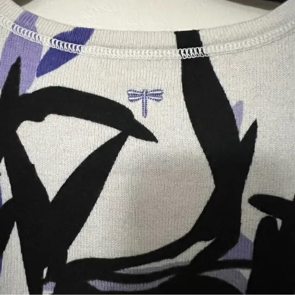 Tyler Böe Cardigan Medium Cotton Silk Blend Purple Black White 3/4 Sleeve
