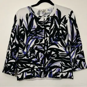 Tyler Böe Cardigan Medium Cotton Silk Blend Purple Black White 3/4 Sleeve