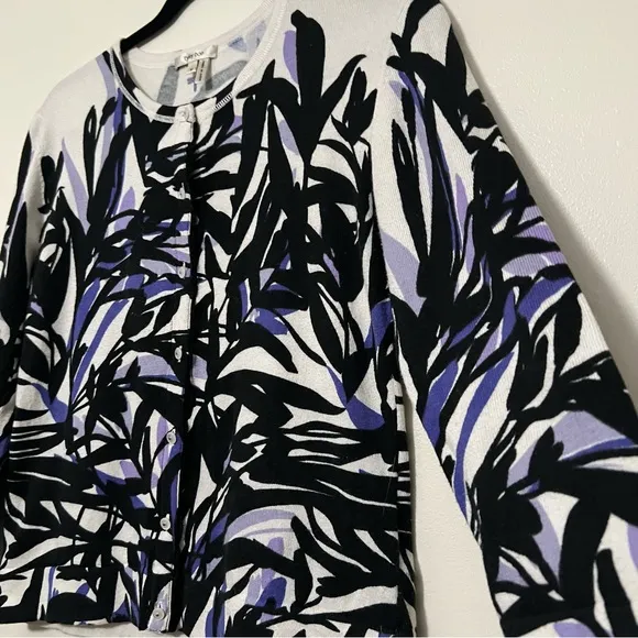 Tyler Böe Cardigan Medium Cotton Silk Blend Purple Black White 3/4 Sleeve