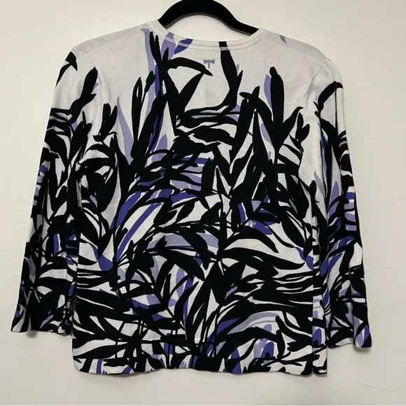 Tyler Böe Cardigan Medium Cotton Silk Blend Purple Black White 3/4 Sleeve