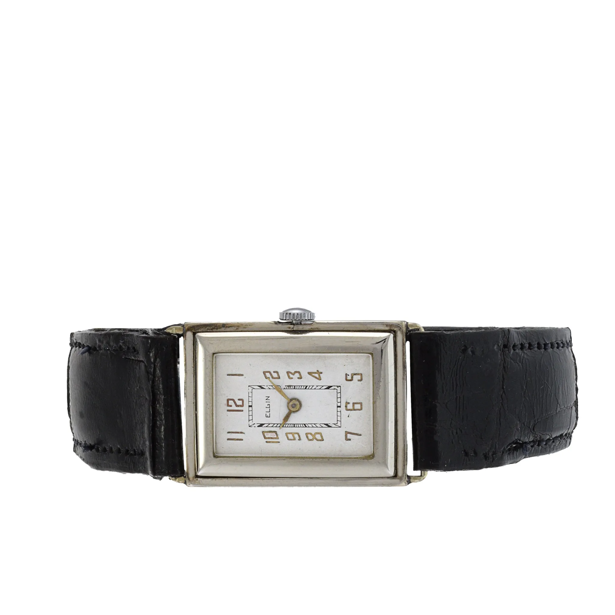 Ultra Rare Elgin 14K White Gold Filled Tank Watch Manual Wind