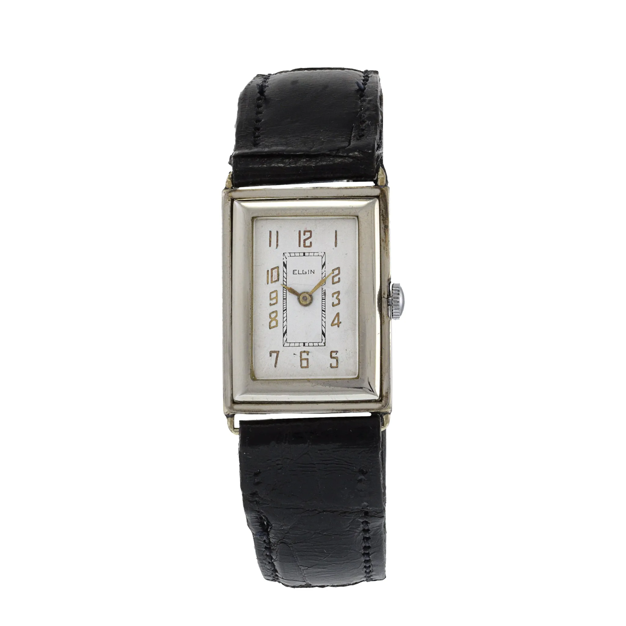 Ultra Rare Elgin 14K White Gold Filled Tank Watch Manual Wind