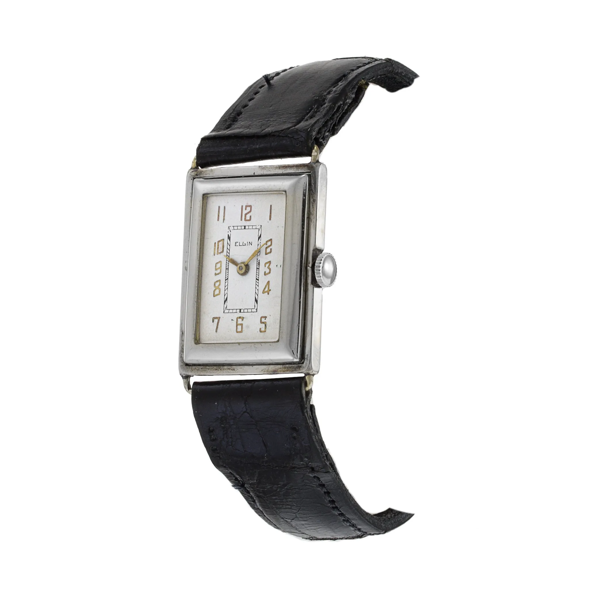 Ultra Rare Elgin 14K White Gold Filled Tank Watch Manual Wind
