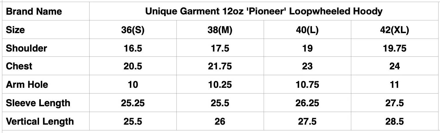 Unique Garment 12oz 'Pioneer' Loopwheeled Hoody (Shadow Black)