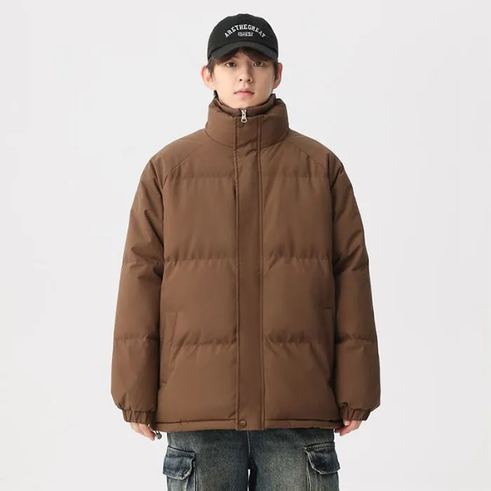 Unisex Thickened Puffer Jacket with Relaxed Fit and Stand-Up Collar
