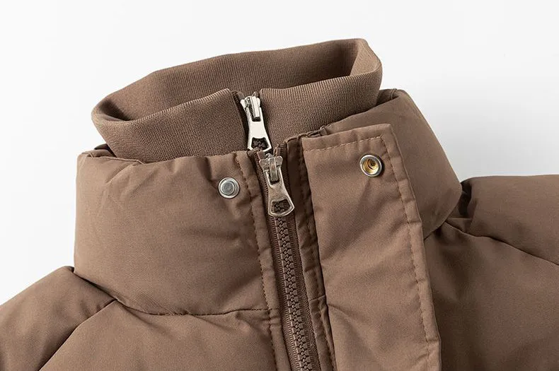 Unisex Thickened Puffer Jacket with Relaxed Fit and Stand-Up Collar