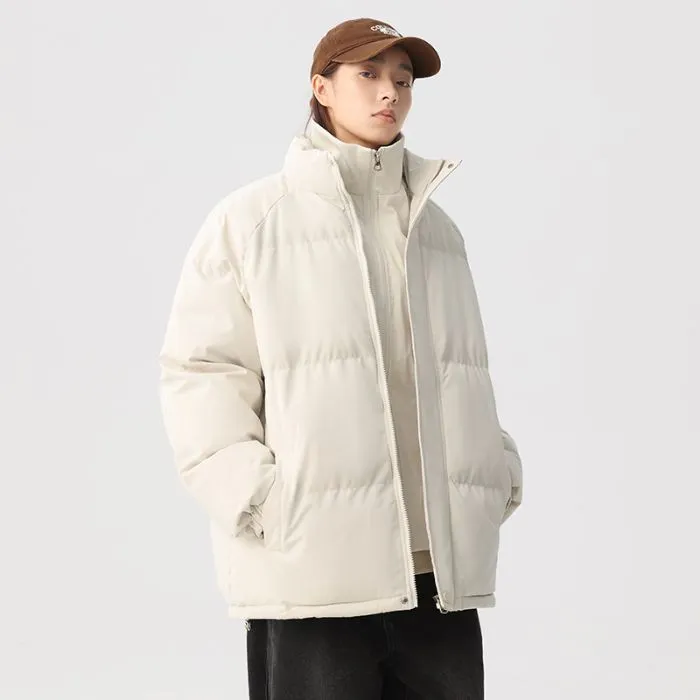 Unisex Thickened Puffer Jacket with Relaxed Fit and Stand-Up Collar