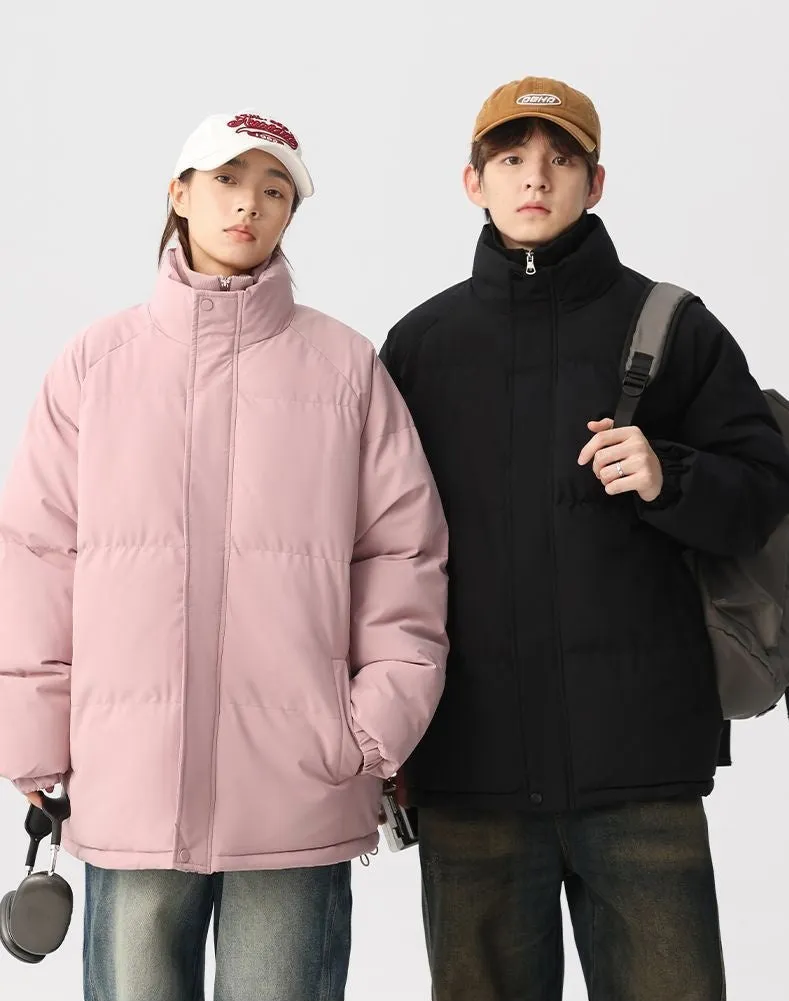 Unisex Thickened Puffer Jacket with Relaxed Fit and Stand-Up Collar
