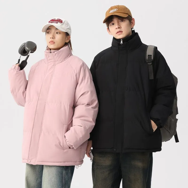 Unisex Thickened Puffer Jacket with Relaxed Fit and Stand-Up Collar