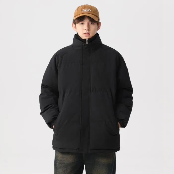 Unisex Thickened Puffer Jacket with Relaxed Fit and Stand-Up Collar