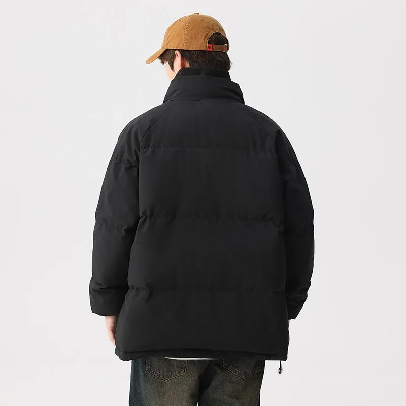 Unisex Thickened Puffer Jacket with Relaxed Fit and Stand-Up Collar