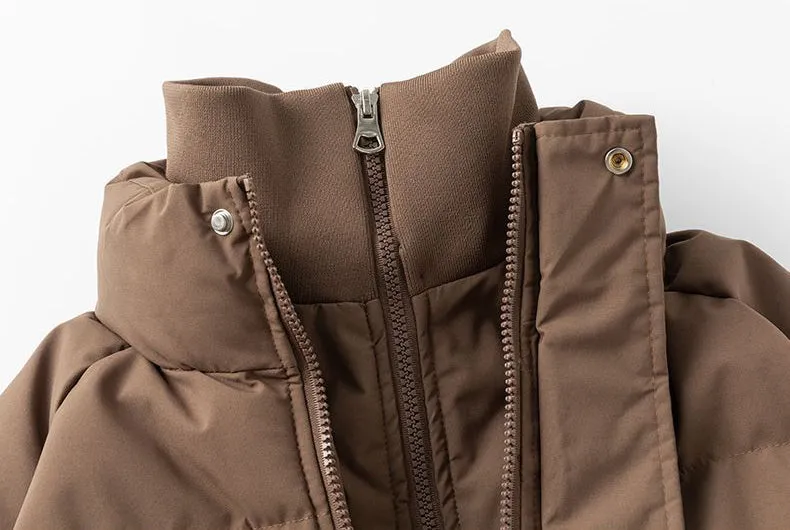 Unisex Thickened Puffer Jacket with Relaxed Fit and Stand-Up Collar