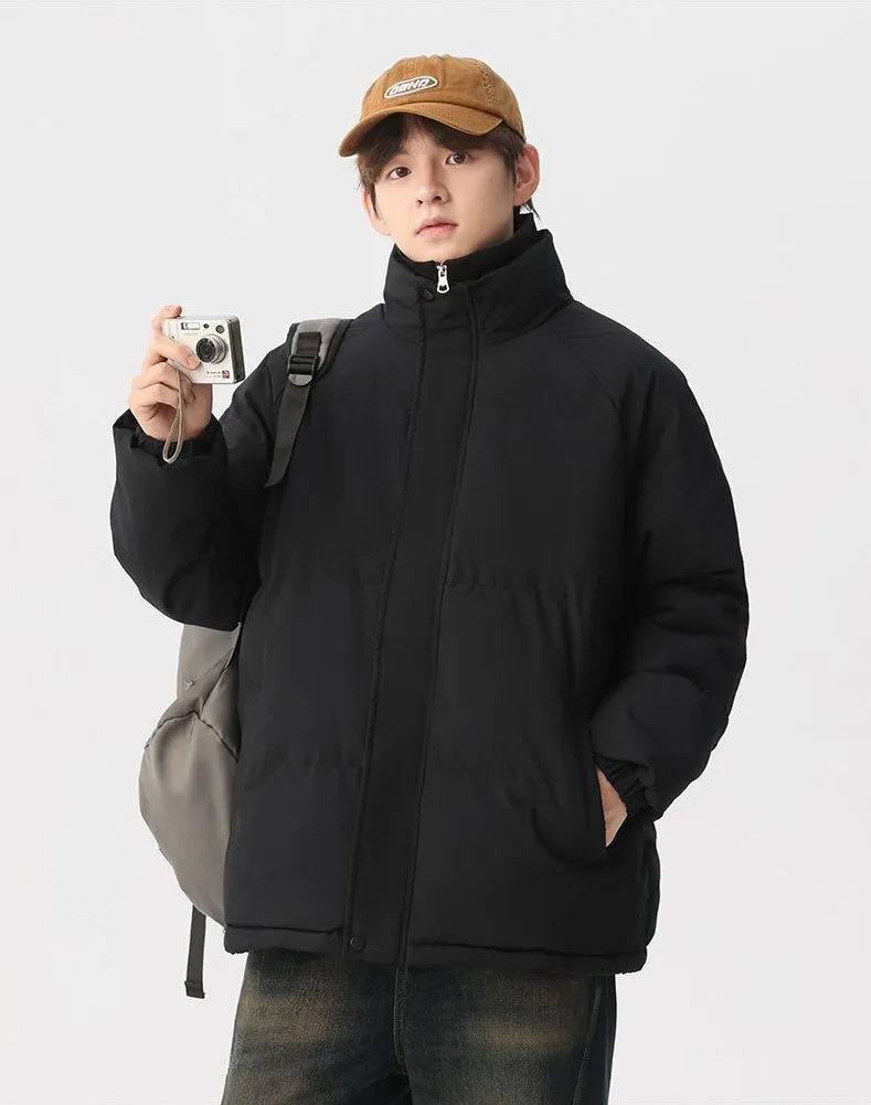Unisex Thickened Puffer Jacket with Relaxed Fit and Stand-Up Collar