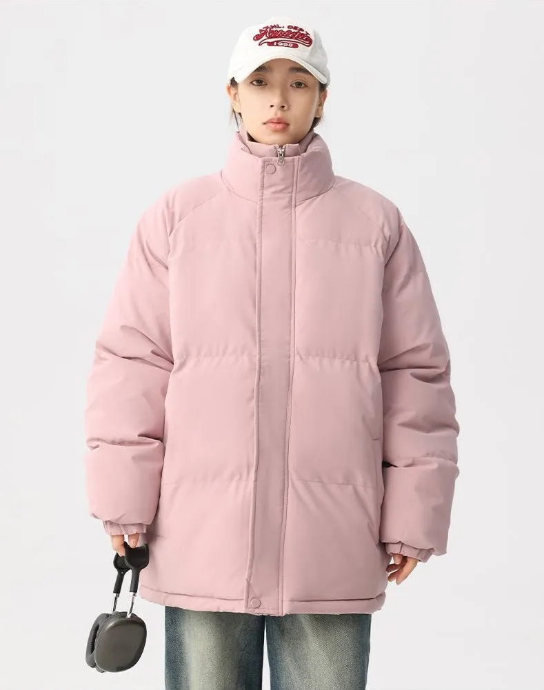 Unisex Thickened Puffer Jacket with Relaxed Fit and Stand-Up Collar