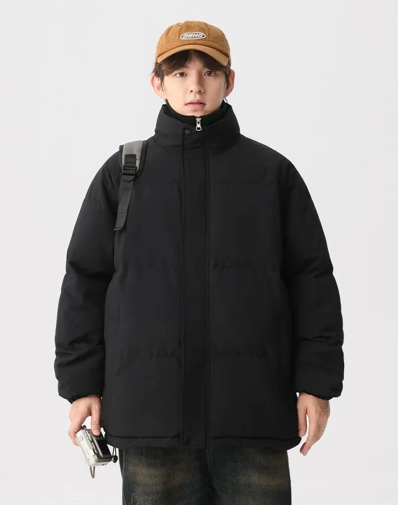 Unisex Thickened Puffer Jacket with Relaxed Fit and Stand-Up Collar