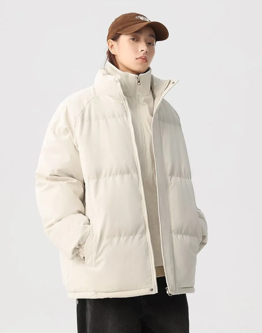 Unisex Thickened Puffer Jacket with Relaxed Fit and Stand-Up Collar